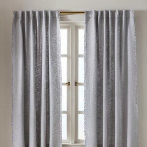 Anthropologie Linen Blend Curtain Panels – Set of 2 – Luxe Gray Raw Edge – NWOT